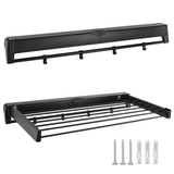Clothing & Wardrobe Storage: Alston Wall Mounted Drying Rack Black Clothes Airer Space Saver Folding Dryer Bearing Capacity 12KG Foldable Rail With Hooks Indoor Outdoor Balcony Laundry