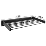 Clothing & Wardrobe Storage: Alston Wall Mounted Drying Rack Black Clothes Airer Space Saver Folding Dryer Bearing Capacity 12KG Foldable Rail With Hooks Indoor Outdoor Balcony Laundry