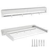 Clothing & Wardrobe Storage: Alston Wall Mounted Drying Rack Clothes Airer Space Saver Folding Dryer Bearing Capacity 12KG Foldable Rail With Hooks Indoor Outdoor Balcony Laundry White