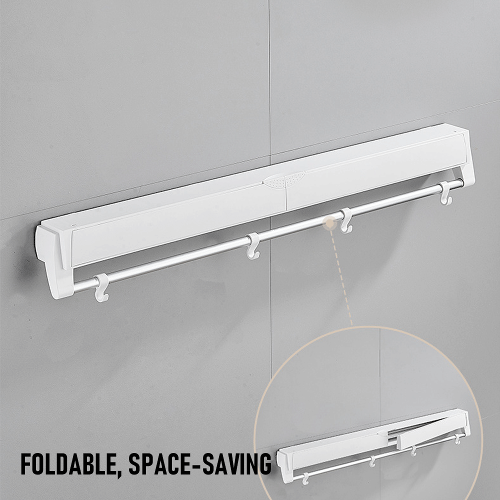 Clothing & Wardrobe Storage: Alston Wall Mounted Drying Rack Clothes Airer Space Saver Folding Dryer Bearing Capacity 12KG Foldable Rail With Hooks Indoor Outdoor Balcony Laundry White