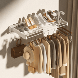 Clothing & Wardrobe Storage: Alston Wall Mounted Drying Rack Clothes Airer Space Saver Folding Dryer Bearing Capacity 12KG Foldable Rail With Hooks Indoor Outdoor Balcony Laundry White