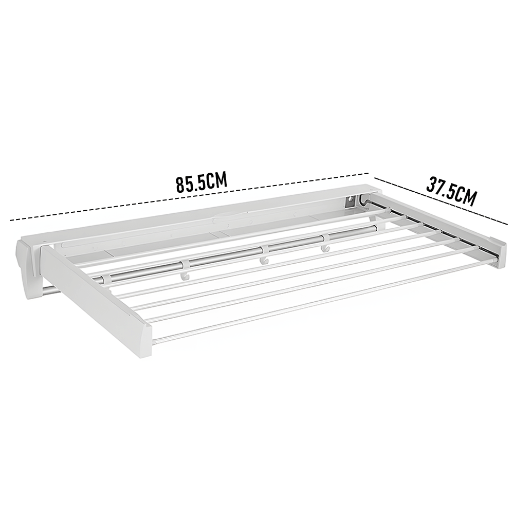 Clothing & Wardrobe Storage: Alston Wall Mounted Drying Rack Clothes Airer Space Saver Folding Dryer Bearing Capacity 12KG Foldable Rail With Hooks Indoor Outdoor Balcony Laundry White