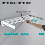 Clothing & Wardrobe Storage: Alston Wall Mounted Drying Rack Clothes Airer Space Saver Folding Dryer Bearing Capacity 12KG Foldable Rail With Hooks Indoor Outdoor Balcony Laundry White