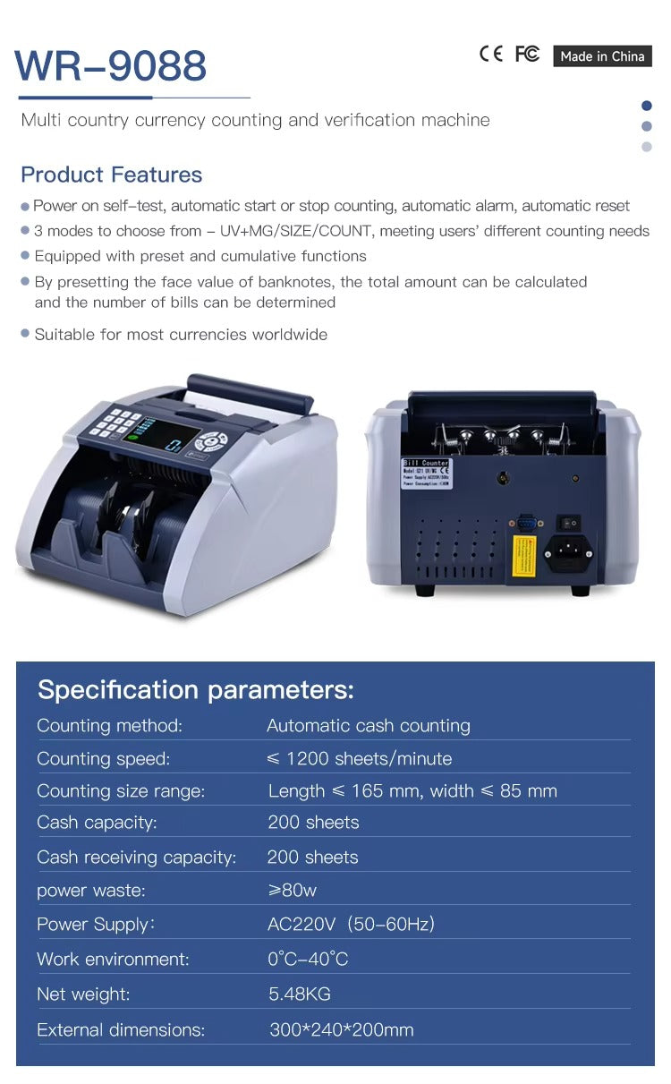 Calculators: Weirong 9088 UV/MG LCD Display Bill Counter Multi-Currencies Counting Machine Cash Detector AUD/EUR/USD/TRY Money Counter