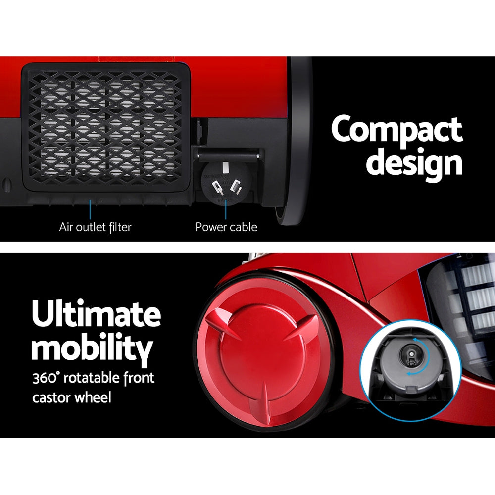 Stick Vacuums: Devanti 2200W Bagless Vacuum Cleaner Red