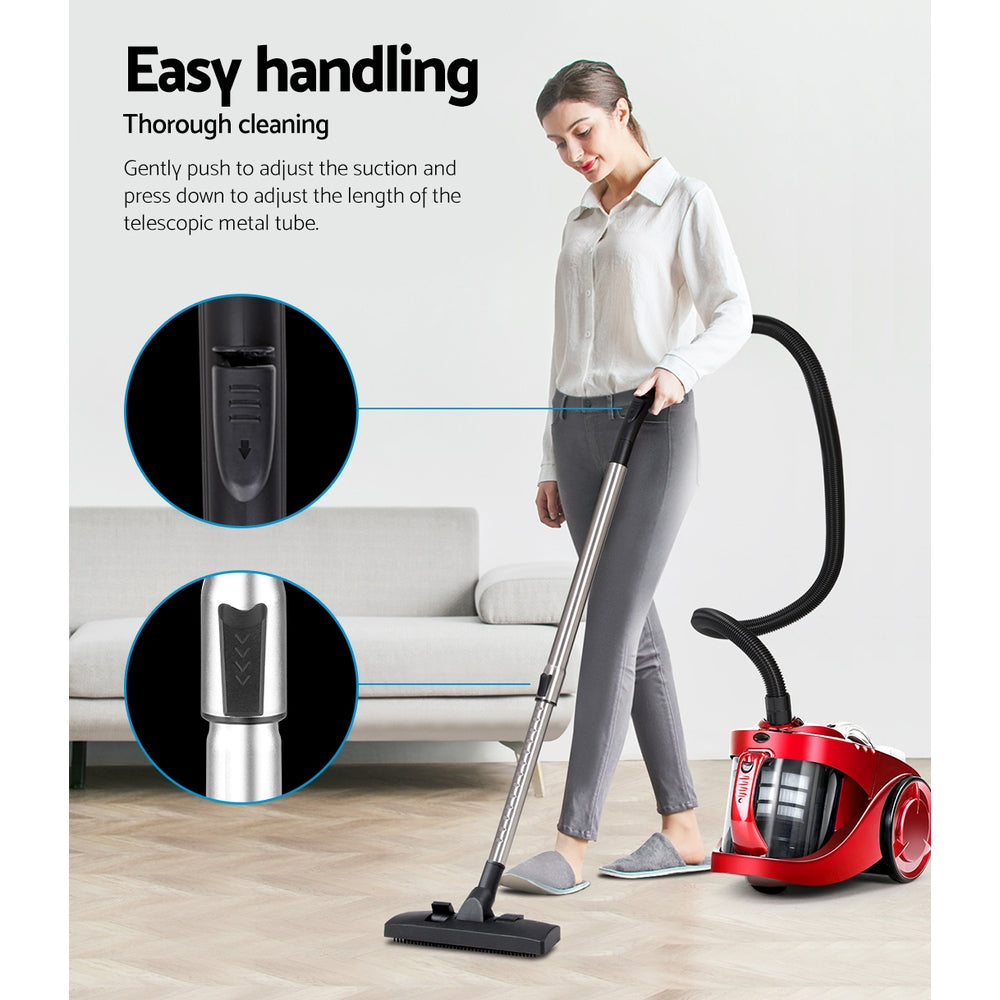 Stick Vacuums: Devanti 2200W Bagless Vacuum Cleaner Red