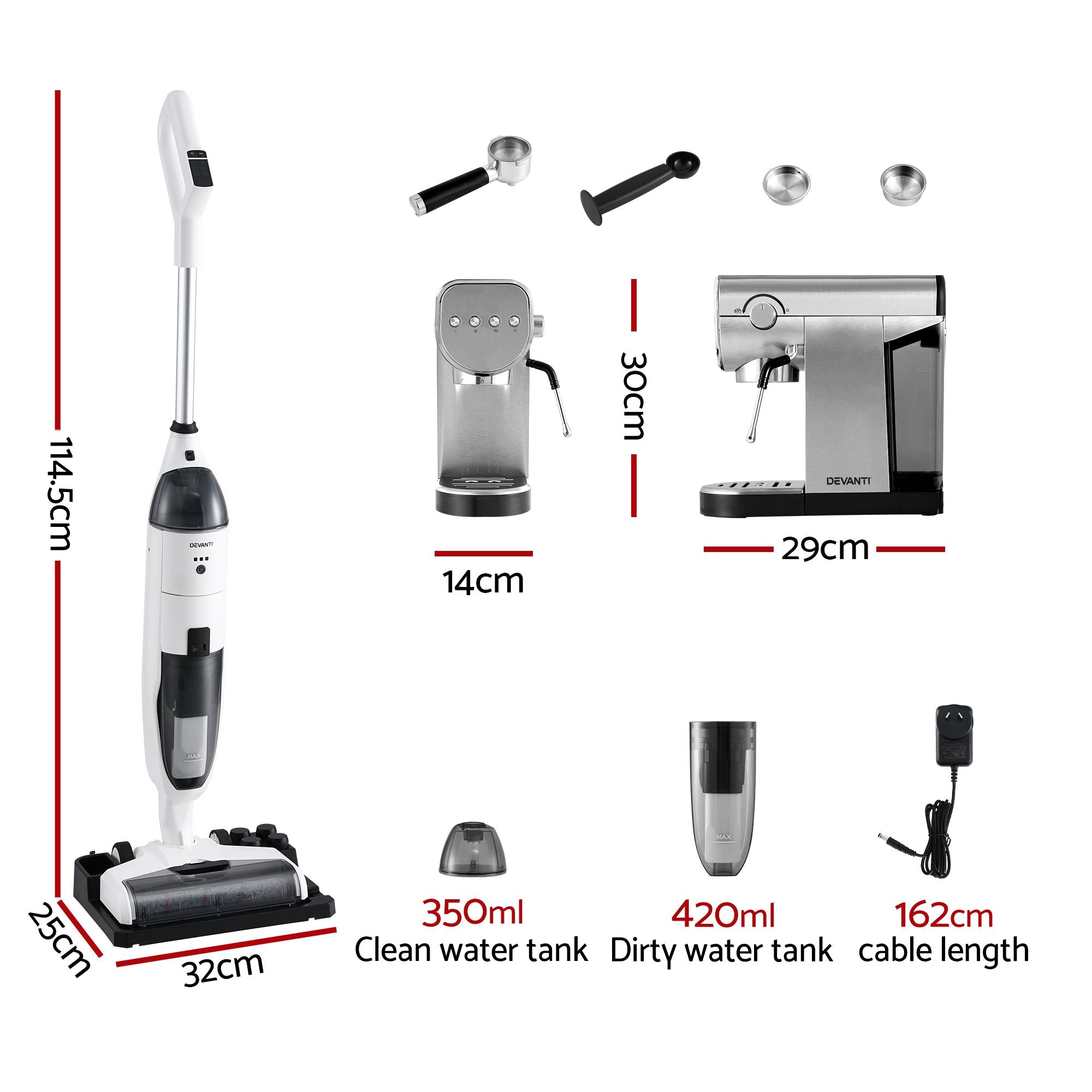 Devanti Cordless Wet Dry Vacuum Mop plus Coffee Maker Machine Espresso