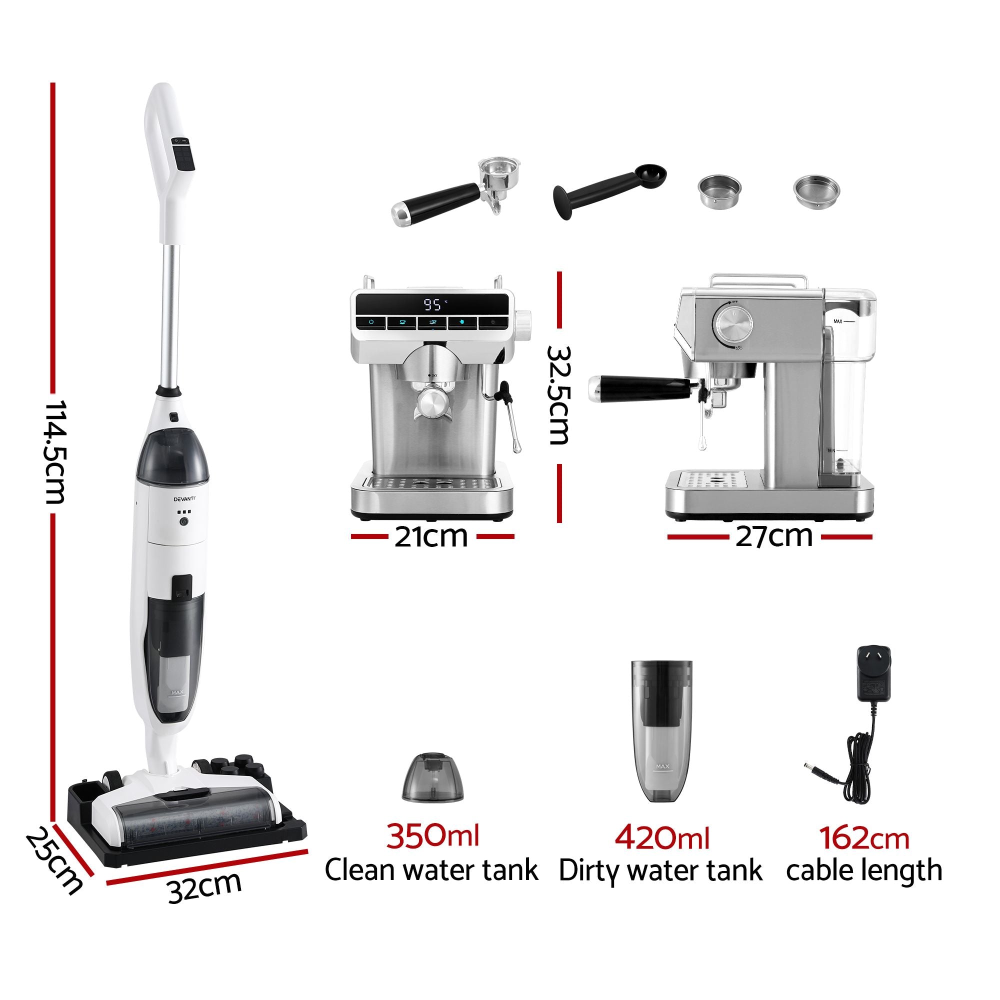 Devanti Cordless Wet Dry Vacuum Mop plus Coffee Maker Machine Espresso