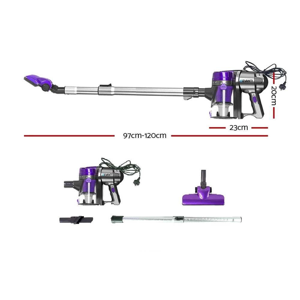Stick Vacuums: Devanti Stick Vacuum Cleaner Handheld Corded 450W Purple