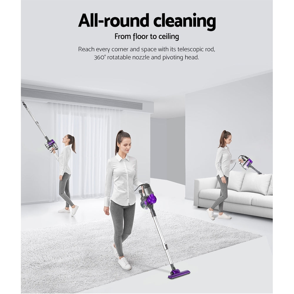 Stick Vacuums: Devanti Stick Vacuum Cleaner Handheld Corded 450W Purple