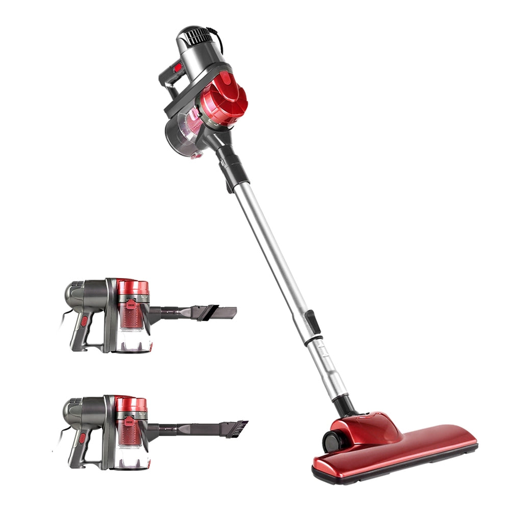 Stick Vacuums: Devanti Stick Vacuum Cleaner Handheld Corded 450W Red