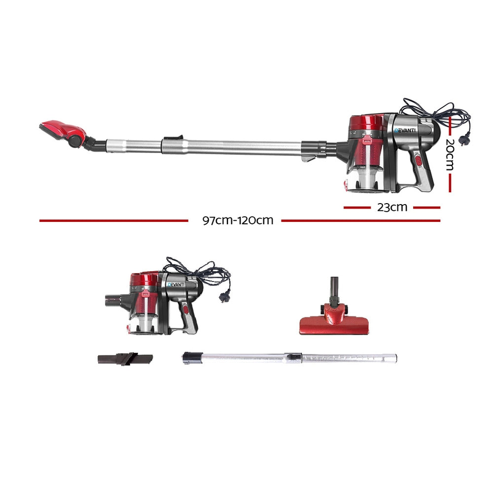 Stick Vacuums: Devanti Stick Vacuum Cleaner Handheld Corded 450W Red