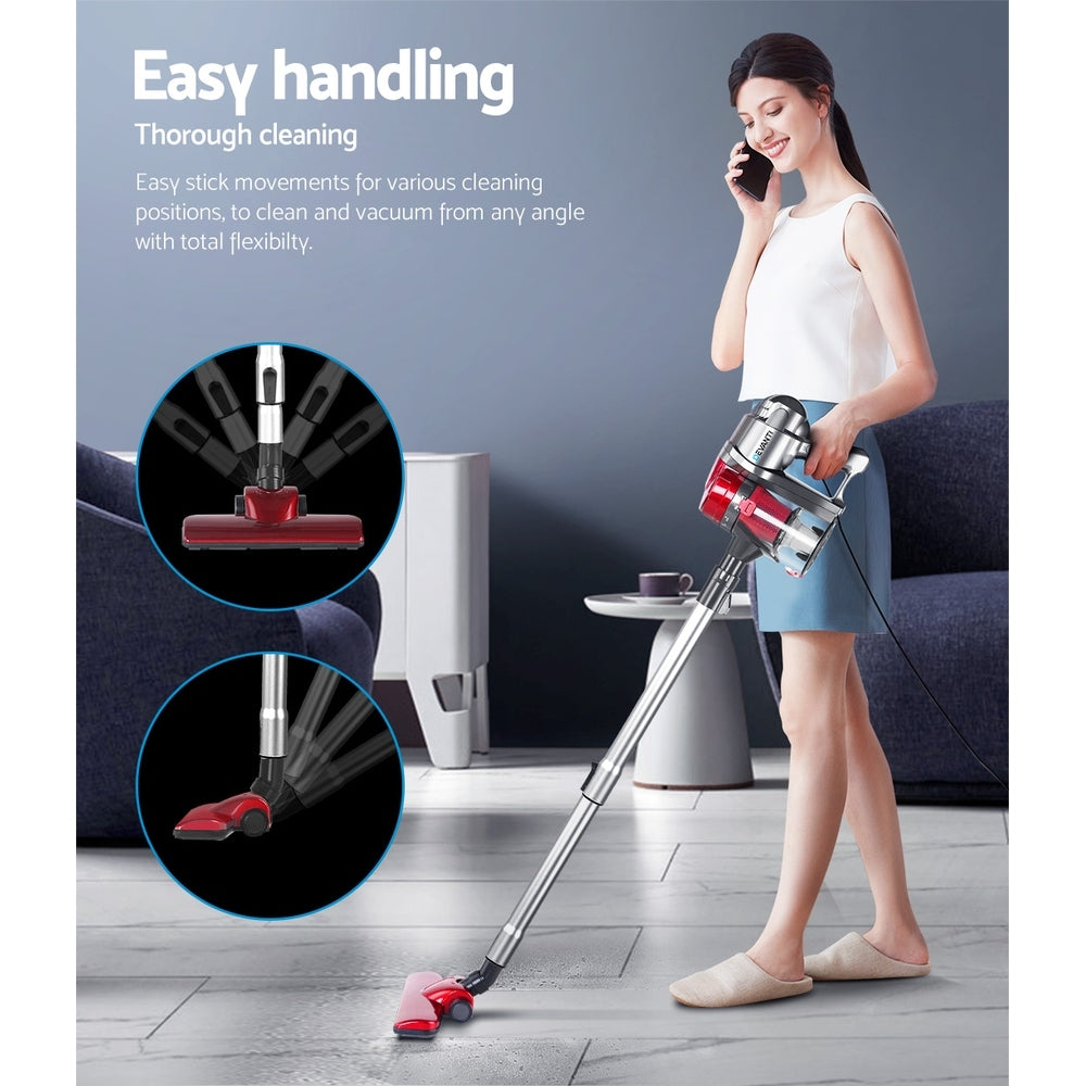Stick Vacuums: Devanti Stick Vacuum Cleaner Handheld Corded 450W Red