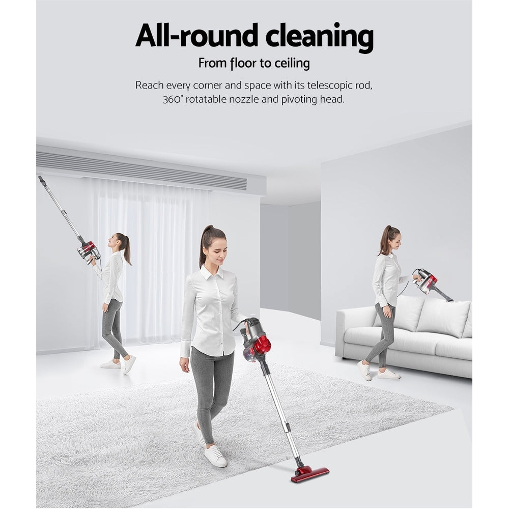 Stick Vacuums: Devanti Stick Vacuum Cleaner Handheld Corded 450W Red