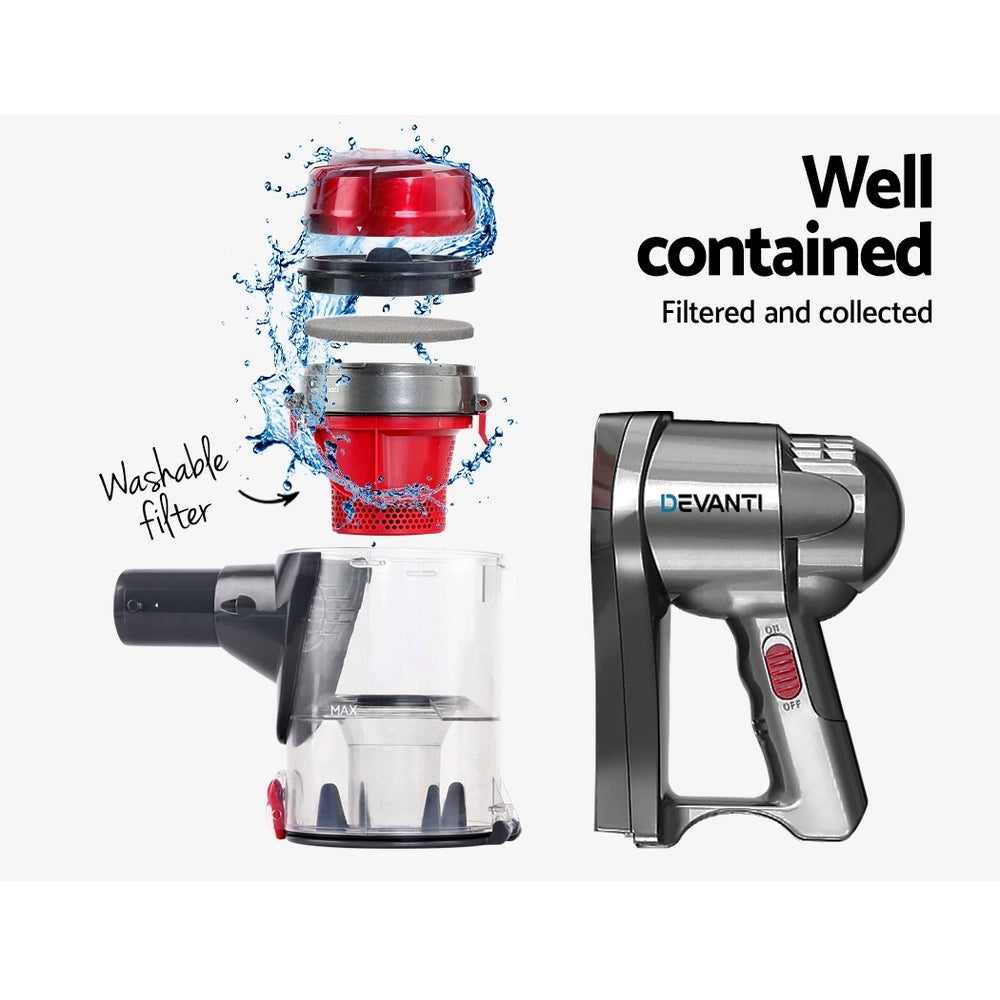 Stick Vacuums: Devanti Stick Vacuum Cleaner Handheld Corded 450W Red