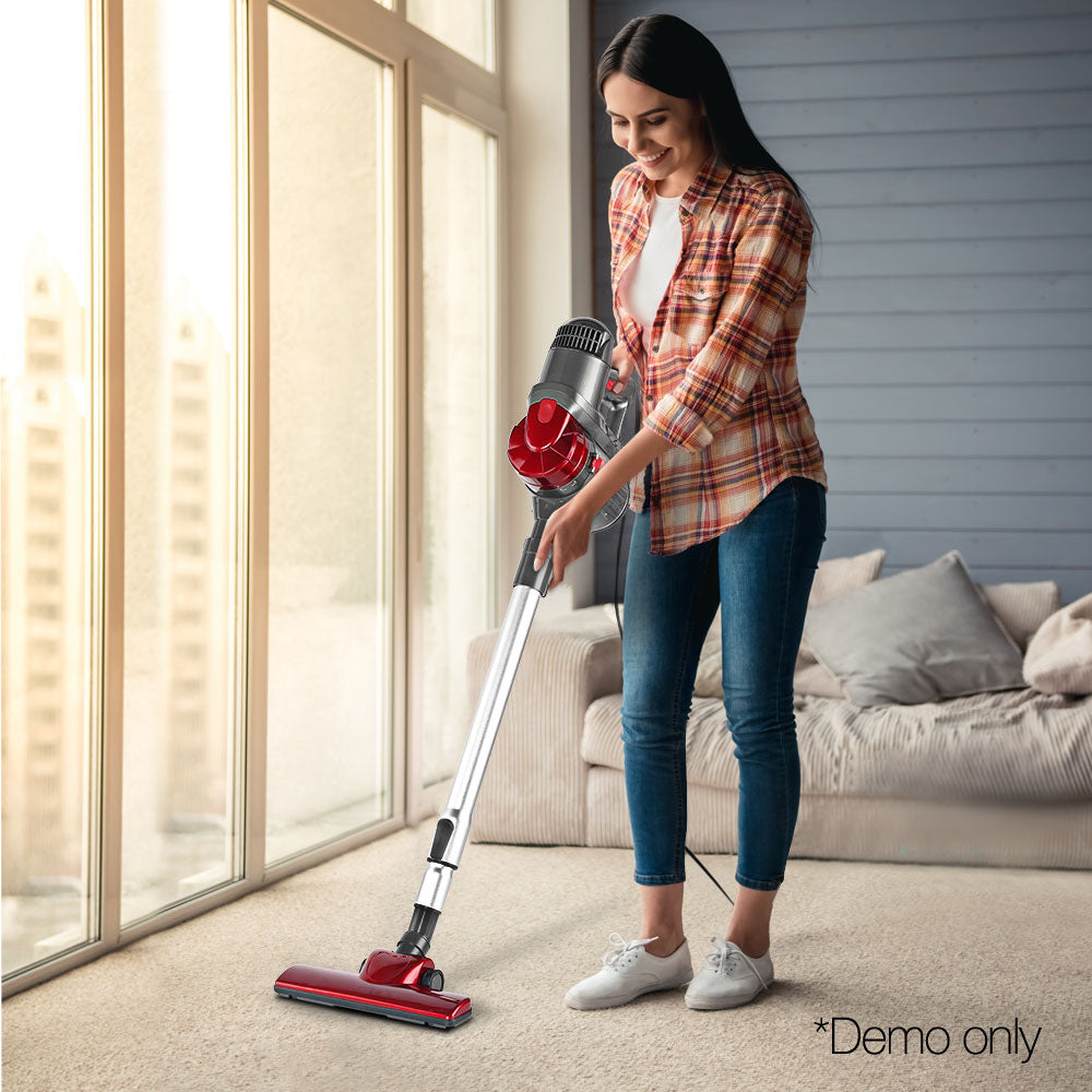 Stick Vacuums: Devanti Stick Vacuum Cleaner Handheld Corded 450W Red