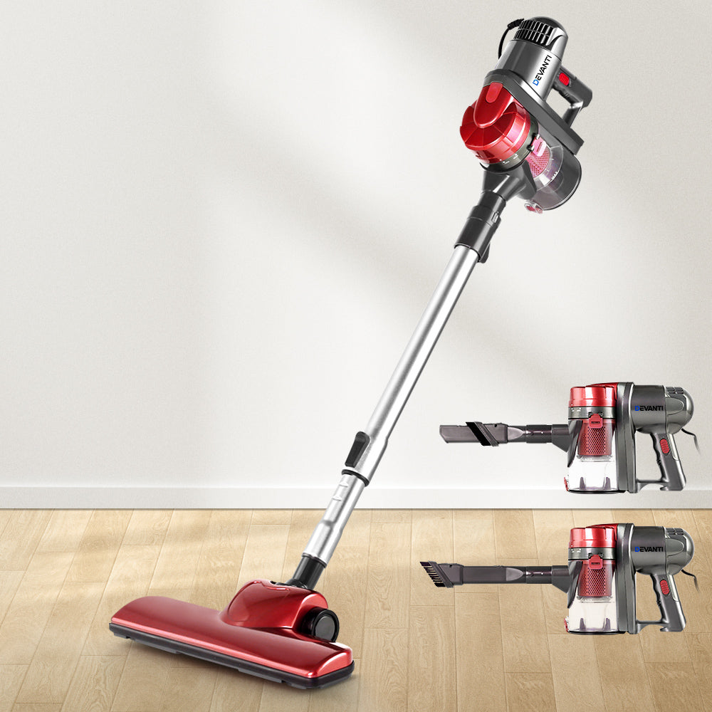 Stick Vacuums: Devanti Stick Vacuum Cleaner Handheld Corded 450W Red