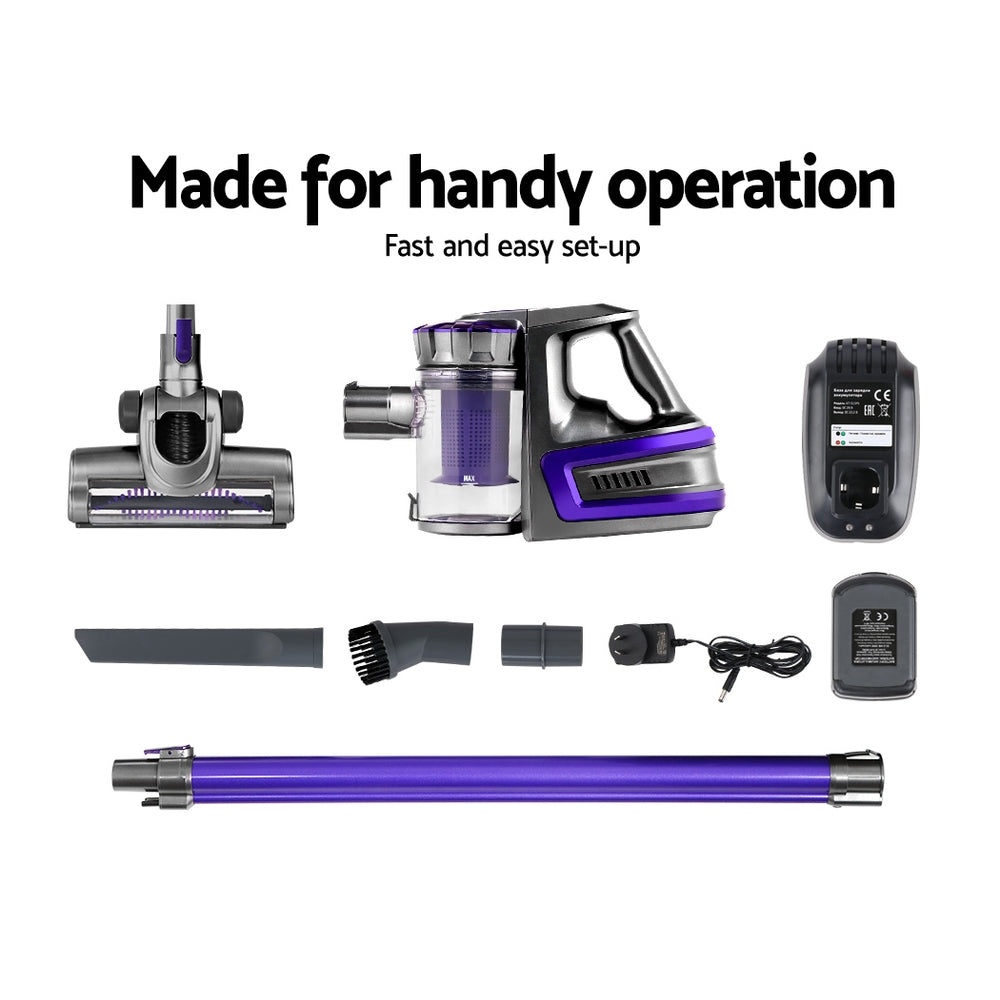 Stick Vacuums: Devanti Stick Vacuum Cleaner Bagless Cordless 150W Purple