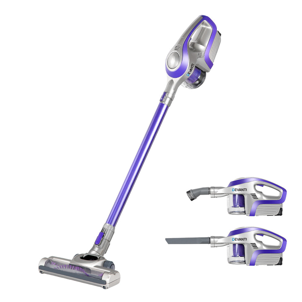 Stick Vacuums: Devanti Stick Vacuum Cleaner Bagless Cordless 150W Purple