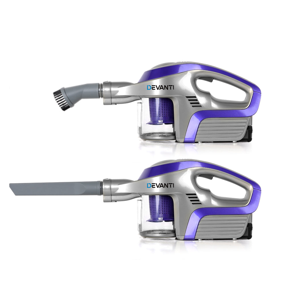 Stick Vacuums: Devanti Stick Vacuum Cleaner Bagless Cordless 150W Purple