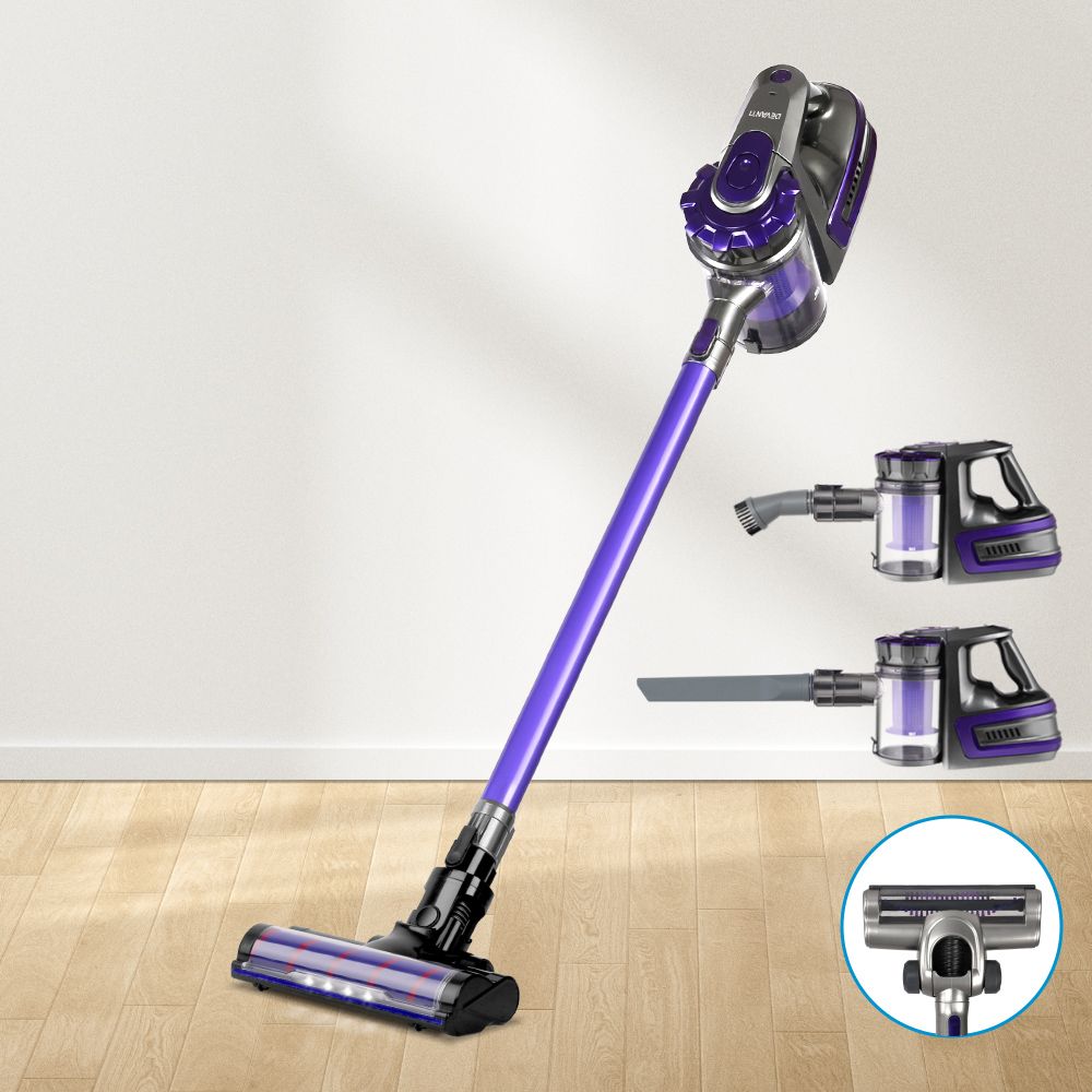 Stick Vacuums: Devanti Stick Vacuum Cleaner Cordless Roller Brush 150W Purple