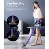 Stick Vacuums: Devanti Stick Vacuum Cleaner Cordless Roller Brush 150W Purple
