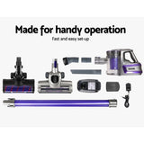 Stick Vacuums: Devanti Stick Vacuum Cleaner Cordless Roller Brush 150W Purple