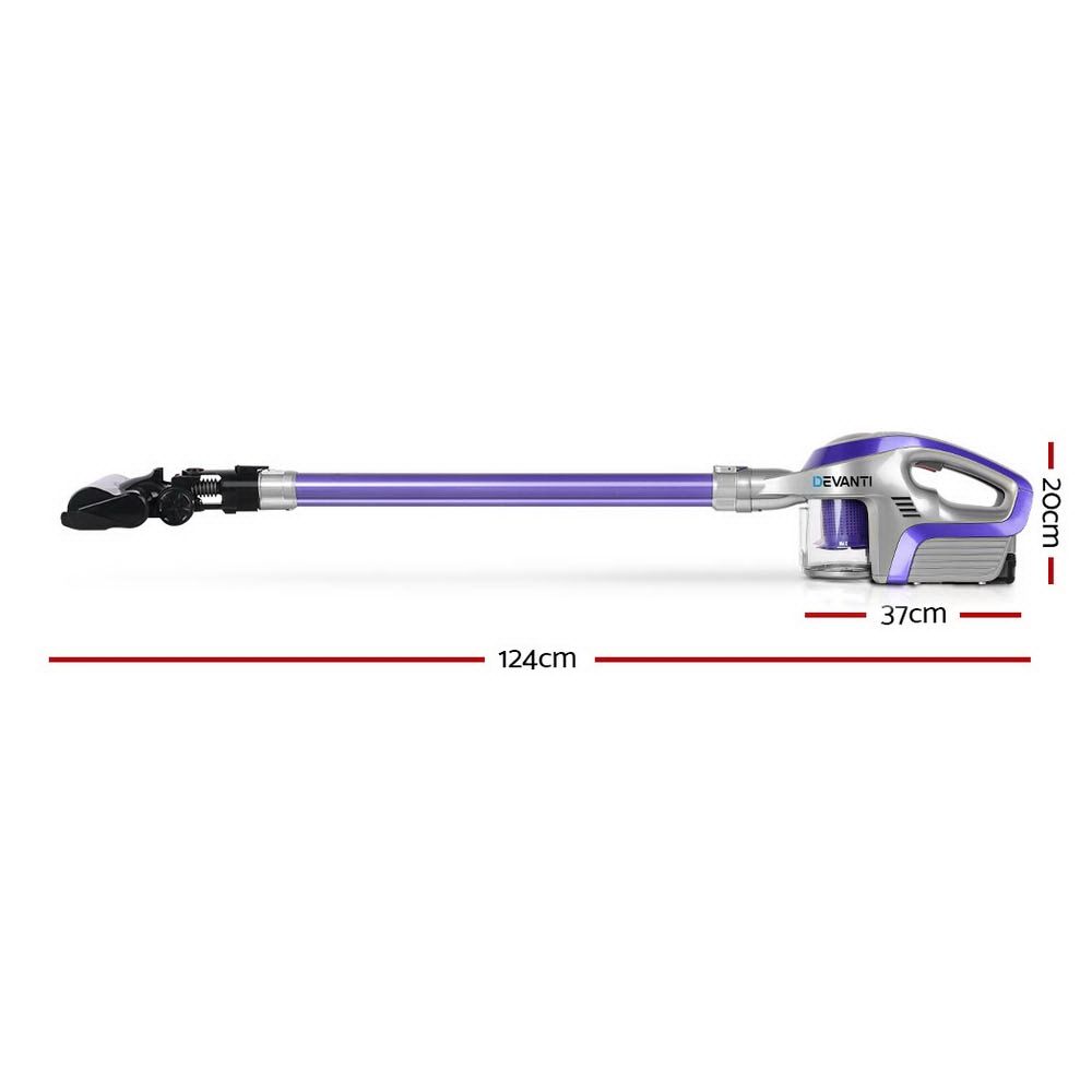 Stick Vacuums: Devanti Stick Vacuum Cleaner Roller Brush Cordless 150W Purple