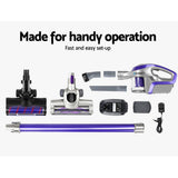 Stick Vacuums: Devanti Stick Vacuum Cleaner Roller Brush Cordless 150W Purple