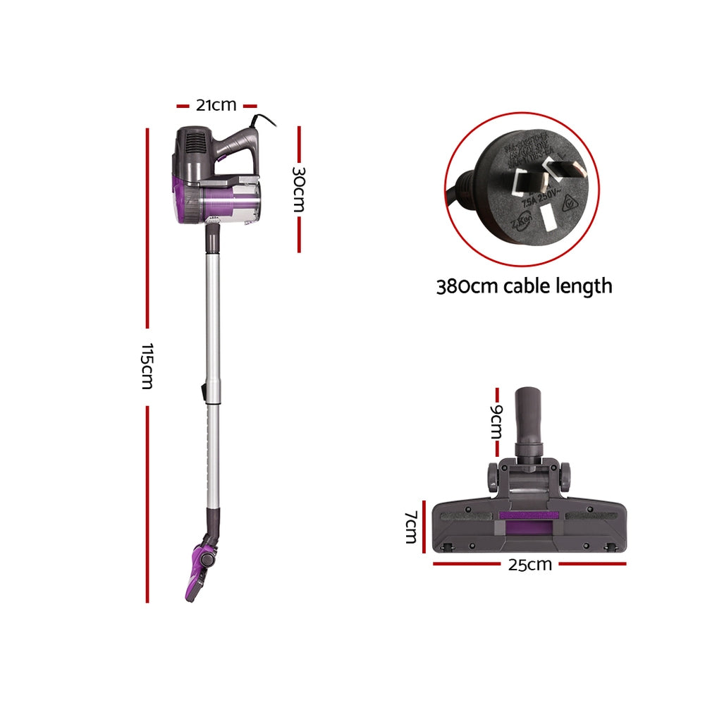 Stick Vacuums: Devanti Stick Vacuum Cleaner Bagless Corded 500W Purple
