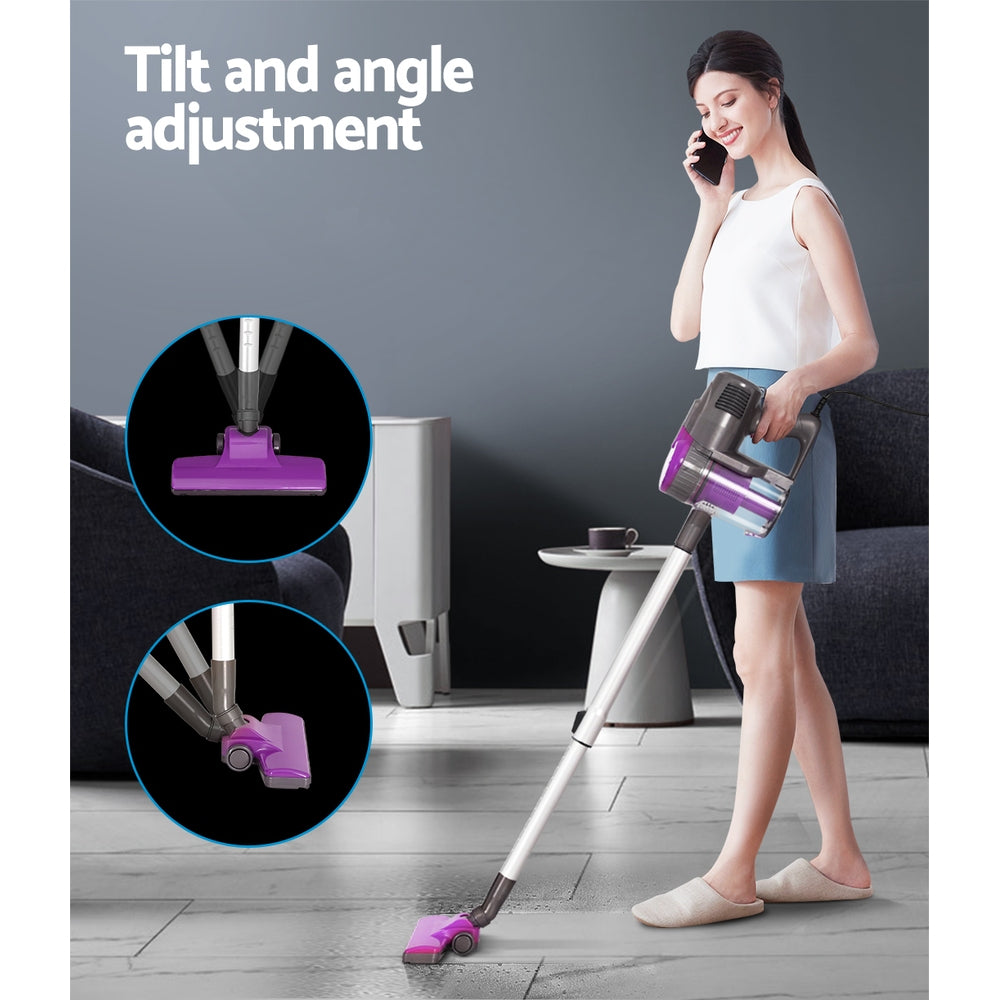 Stick Vacuums: Devanti Stick Vacuum Cleaner Bagless Corded 500W Purple
