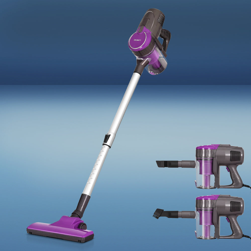 Stick Vacuums: Devanti Stick Vacuum Cleaner Bagless Corded 500W Purple