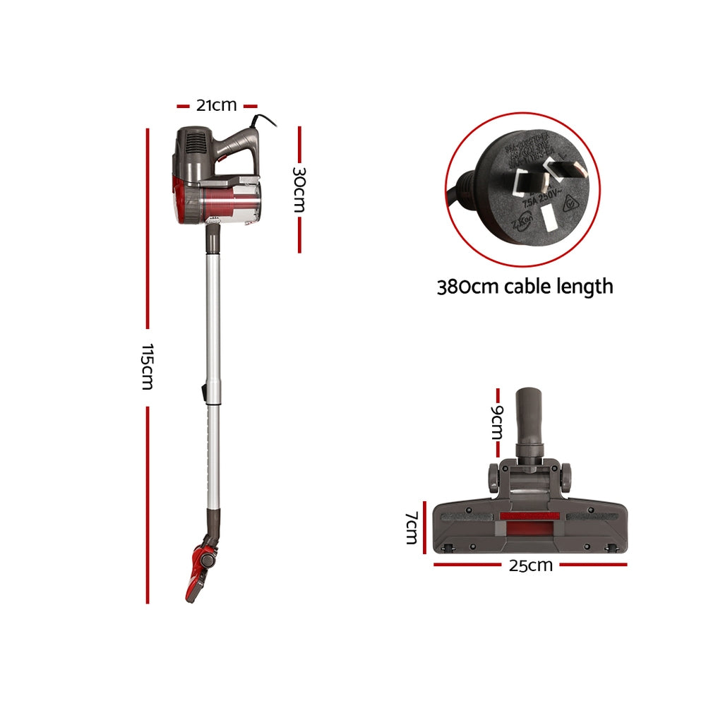 Stick Vacuums: Devanti Stick Vacuum Cleaner Bagless Corded 500W Red