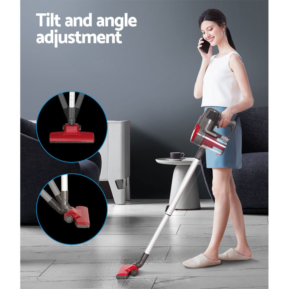 Stick Vacuums: Devanti Stick Vacuum Cleaner Bagless Corded 500W Red