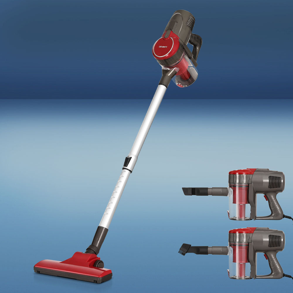 Stick Vacuums: Devanti Stick Vacuum Cleaner Bagless Corded 500W Red