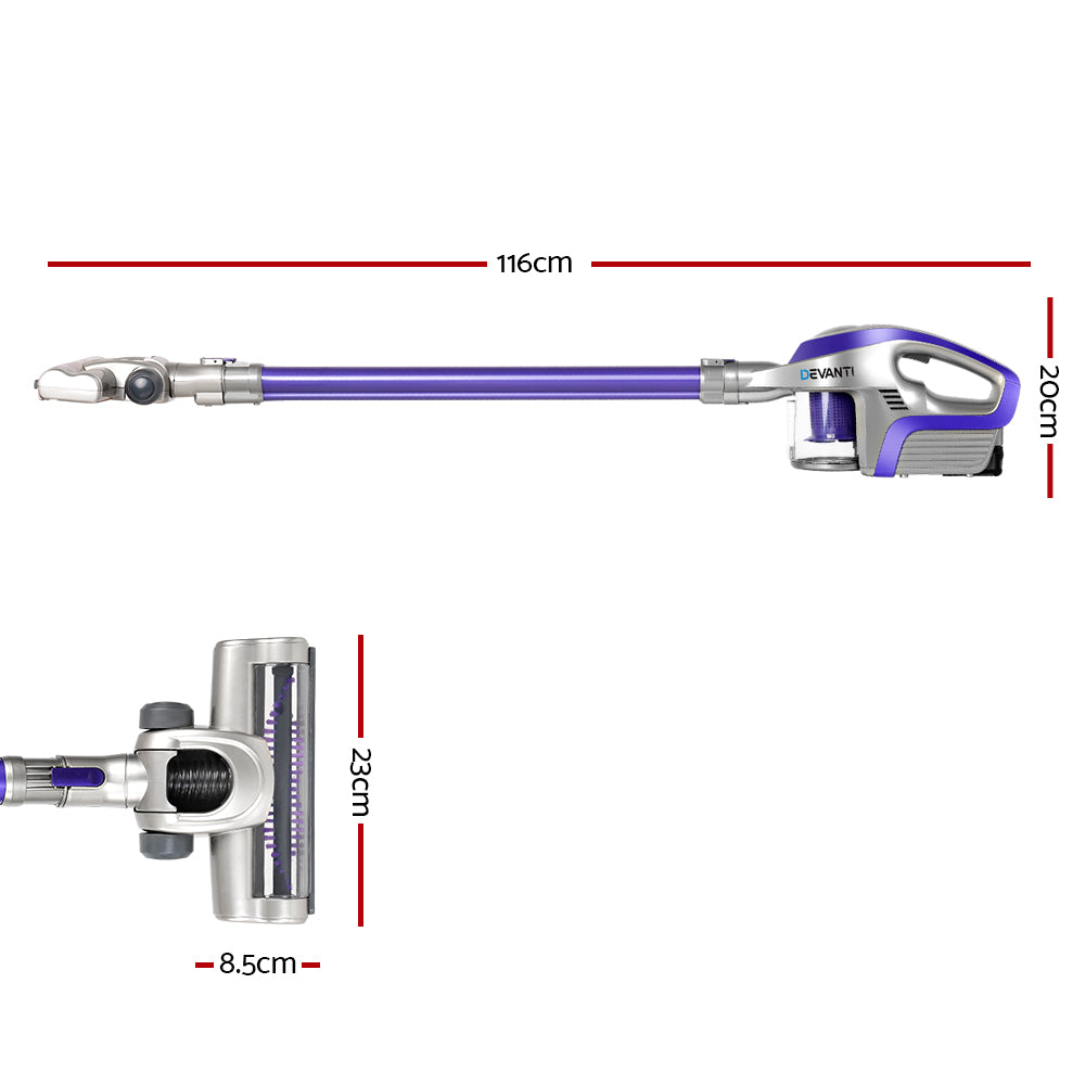 Stick Vacuums: Devanti Stick Vacuum Cleaner Cordless HEPA Filter Purple 150W