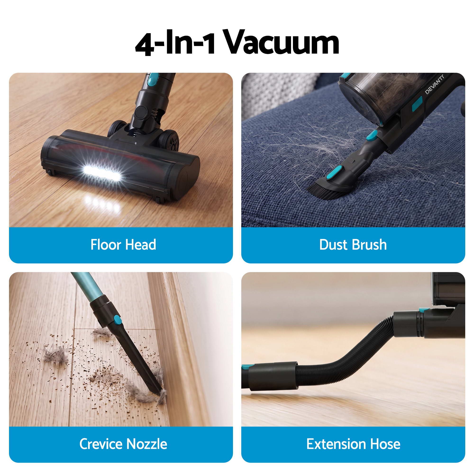 DEVANTI 30000Pa Cordless Stick Vacuum Cleaner 4-in-1 Handheld Vac, Green