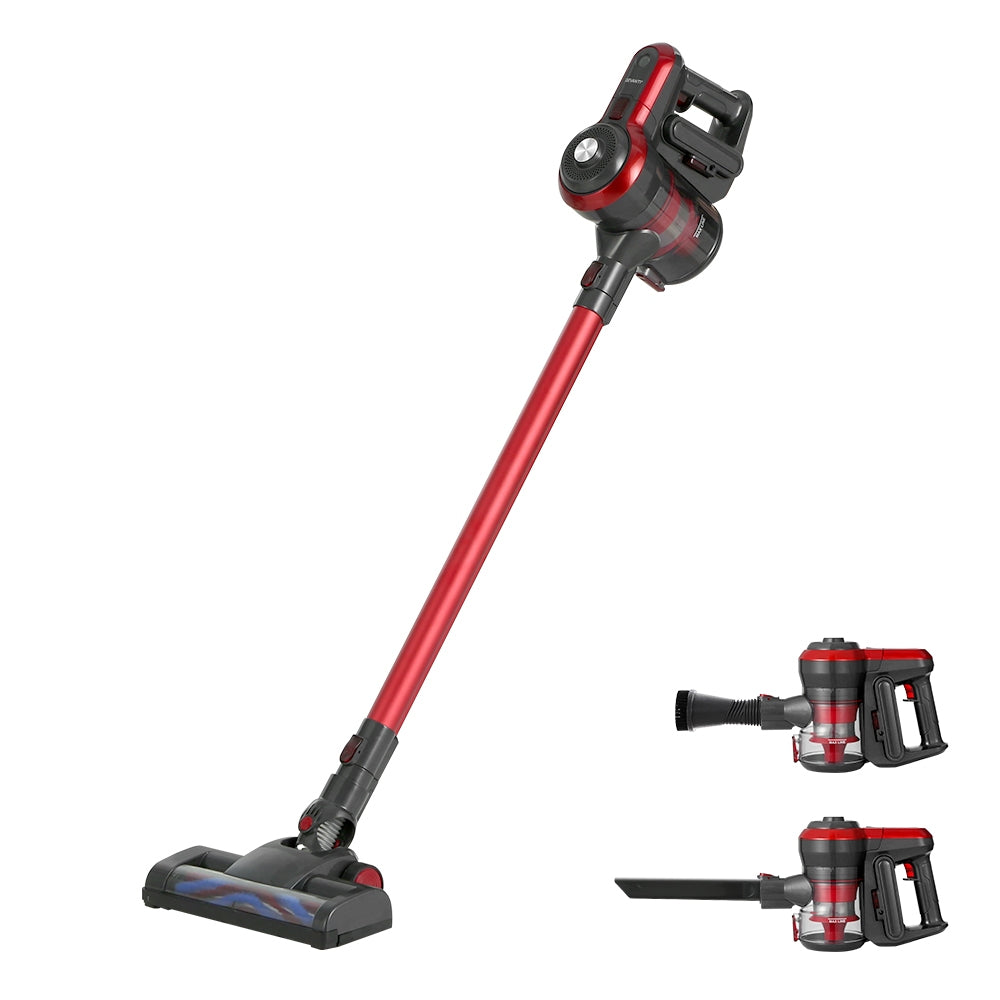 Stick Vacuums: Devanti Stick Vacuum Cleaner Brushless Cordless 250W Red