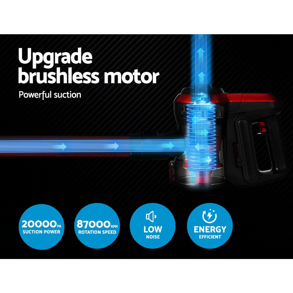 Stick Vacuums: Devanti Stick Vacuum Cleaner Brushless Cordless 250W Red