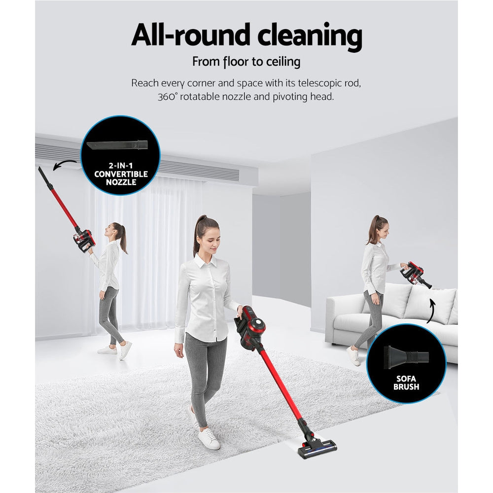 Stick Vacuums: Devanti Stick Vacuum Cleaner Brushless Cordless 250W Red