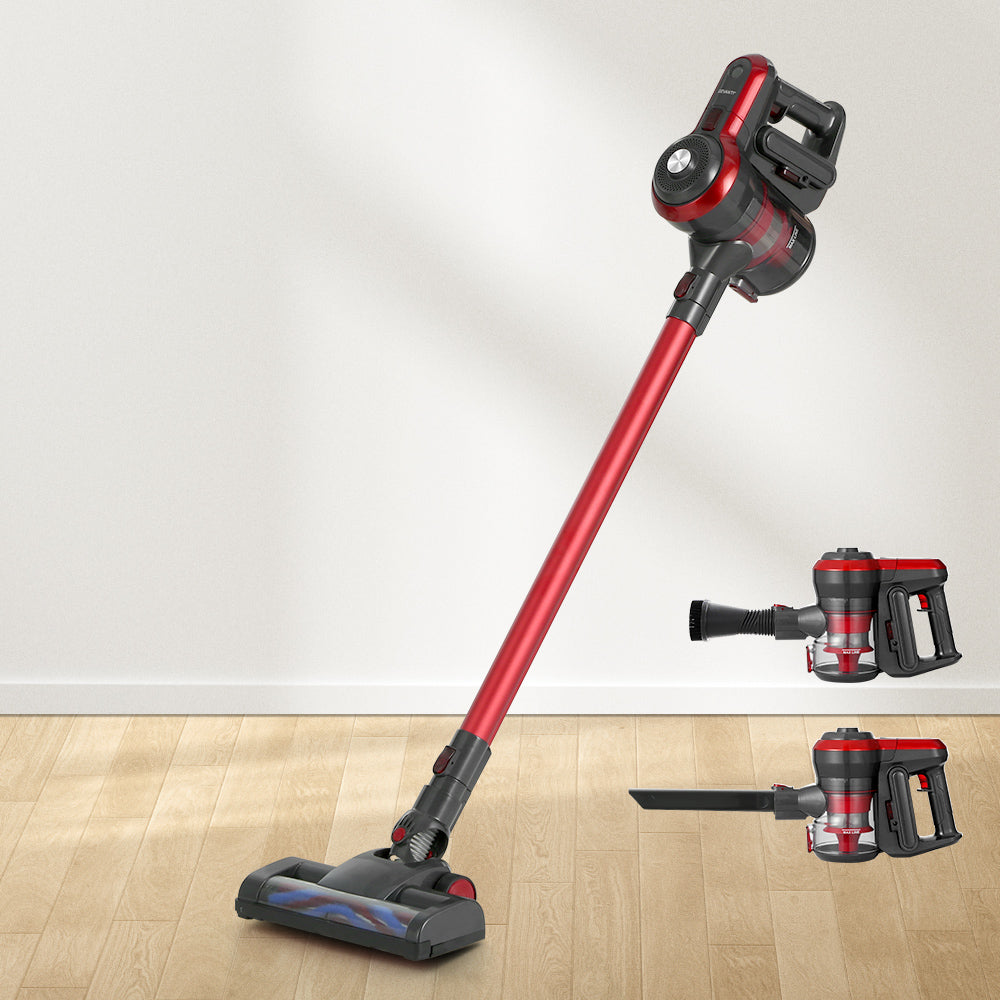 Stick Vacuums: Devanti Stick Vacuum Cleaner Brushless Cordless 250W Red