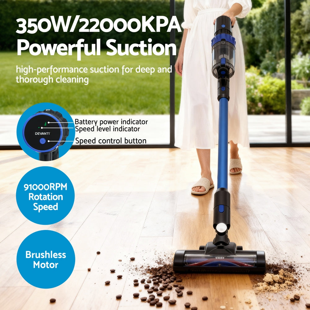 Vacuum Cleaner Accessories: Devanti Stick Vacuum Cleaner Brushless Cordless 350W Blue