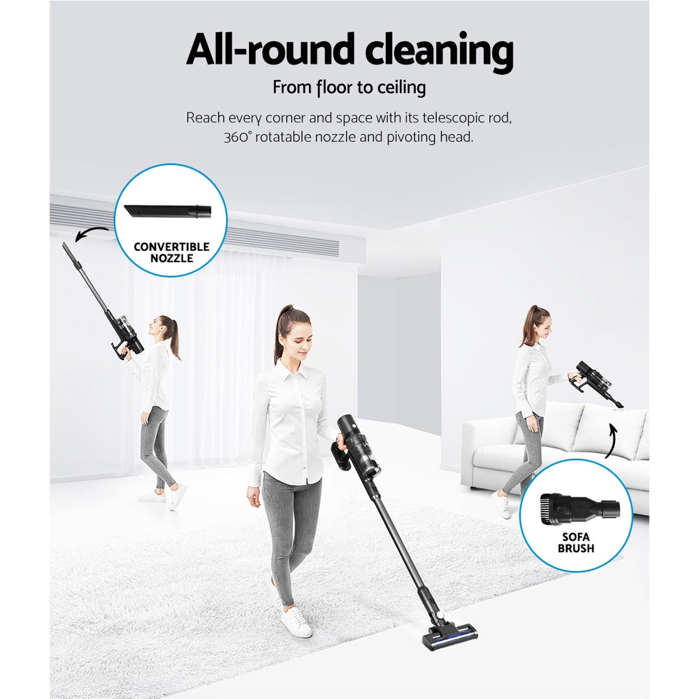 Stick Vacuums: Devanti Stick Vacuum Cleaner Brushless Cordless 350W Grey