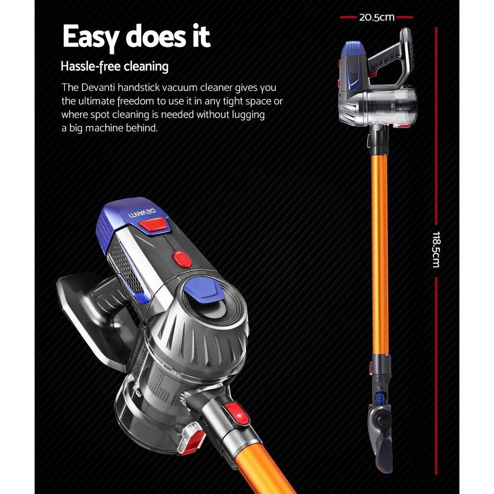 Stick Vacuums: Devanti Stick Vacuum Cleaner Bagless Cordless 150W Gold