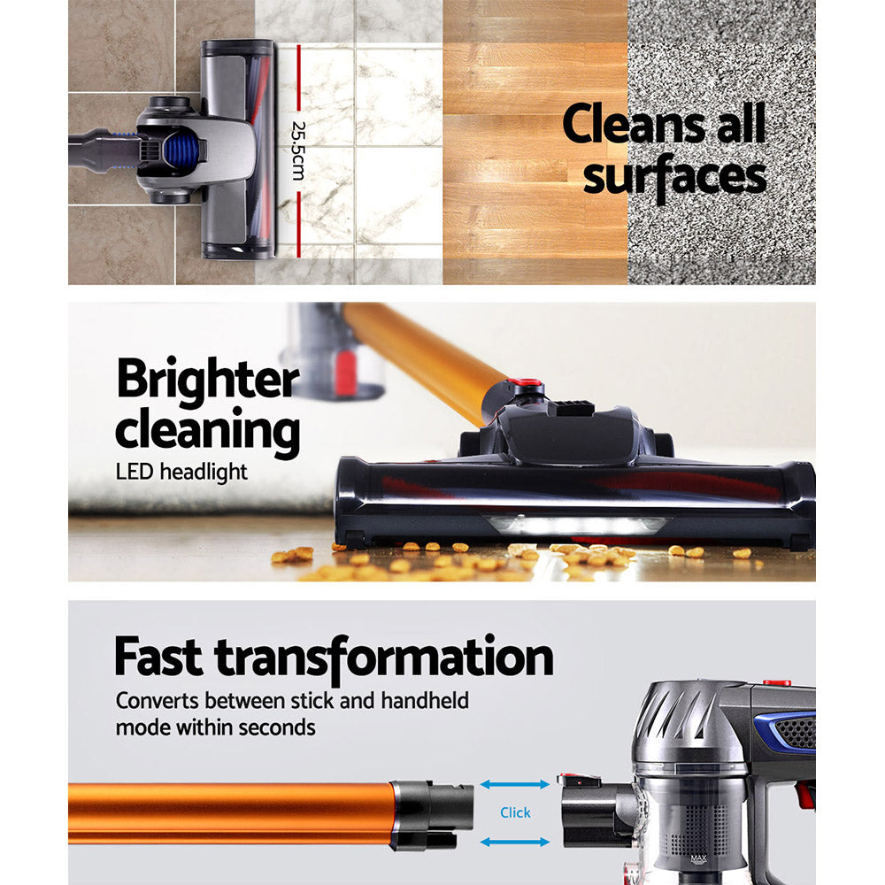Stick Vacuums: Devanti Stick Vacuum Cleaner Bagless Cordless 150W Gold