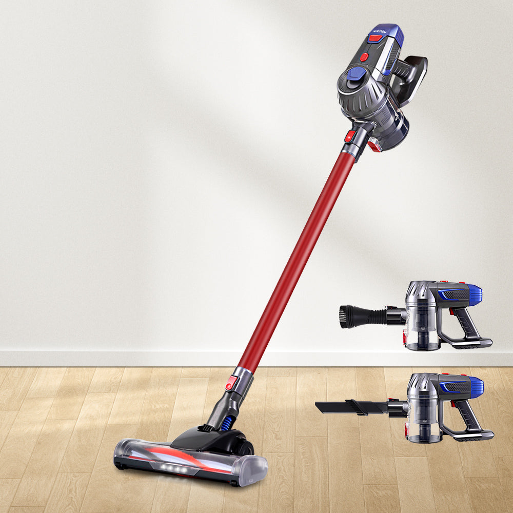 Stick Vacuums: Devanti Stick Vacuum Cleaner Bagless Cordless Red 150W