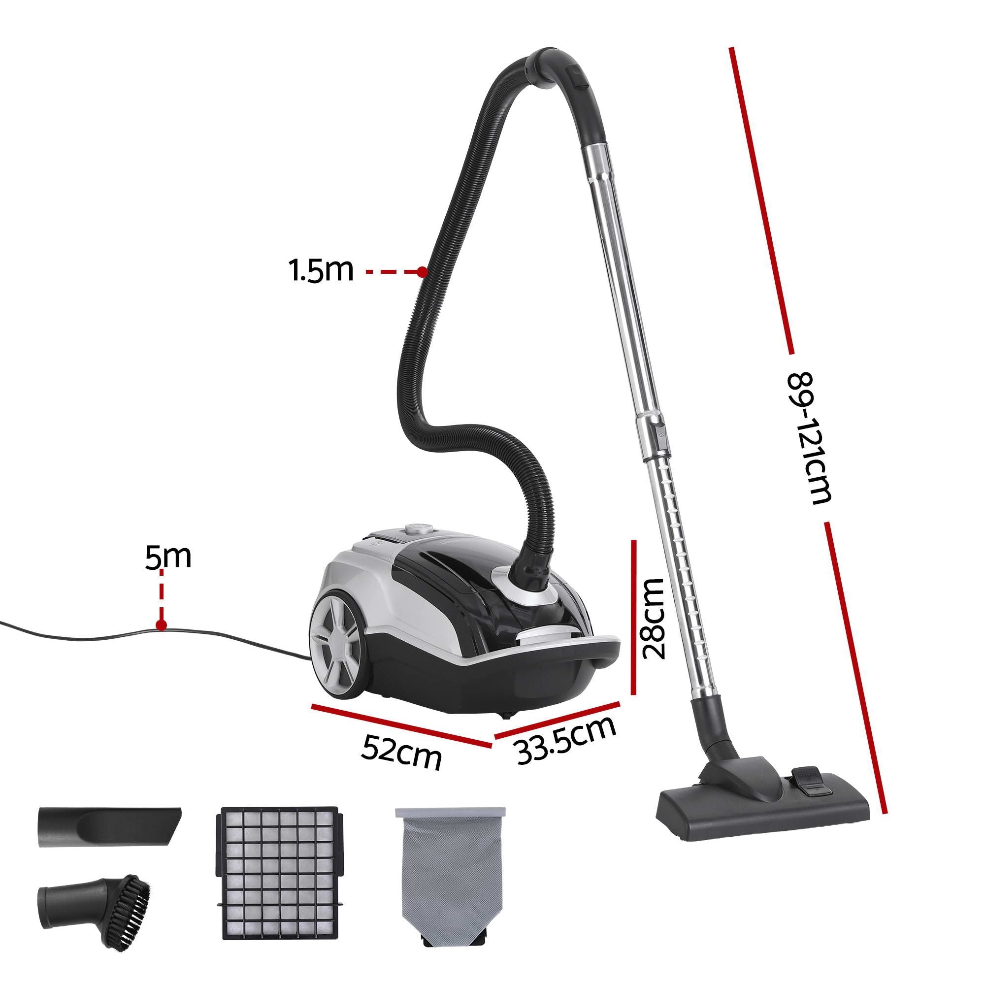 DEVANTI Bagged Vacuum Cleaner Powerful Suction for Carpet Wood Tile Floor