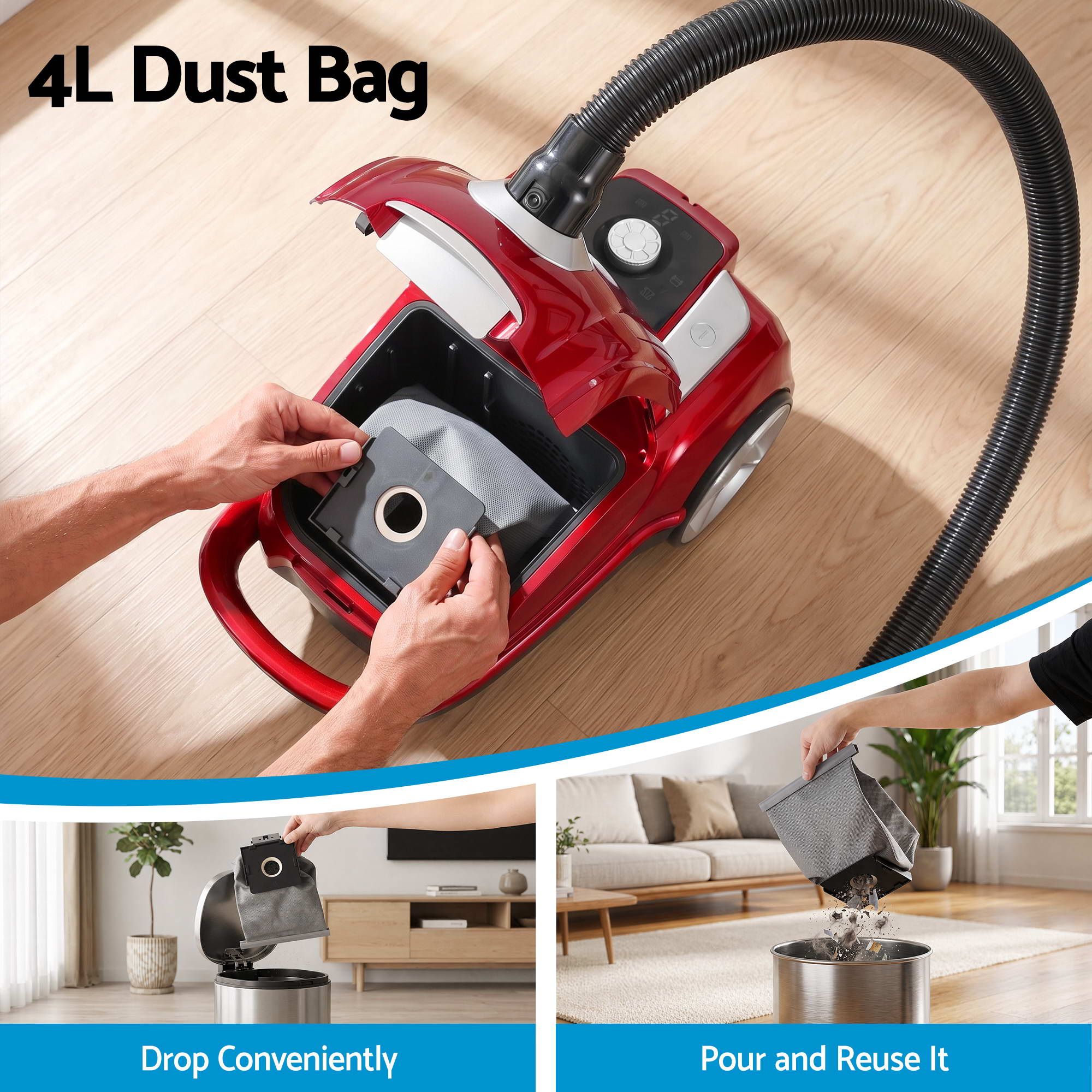 DEVANTI Bagged Vacuum Cleaner Powerful Suction for Carpet Wood Tile Floor