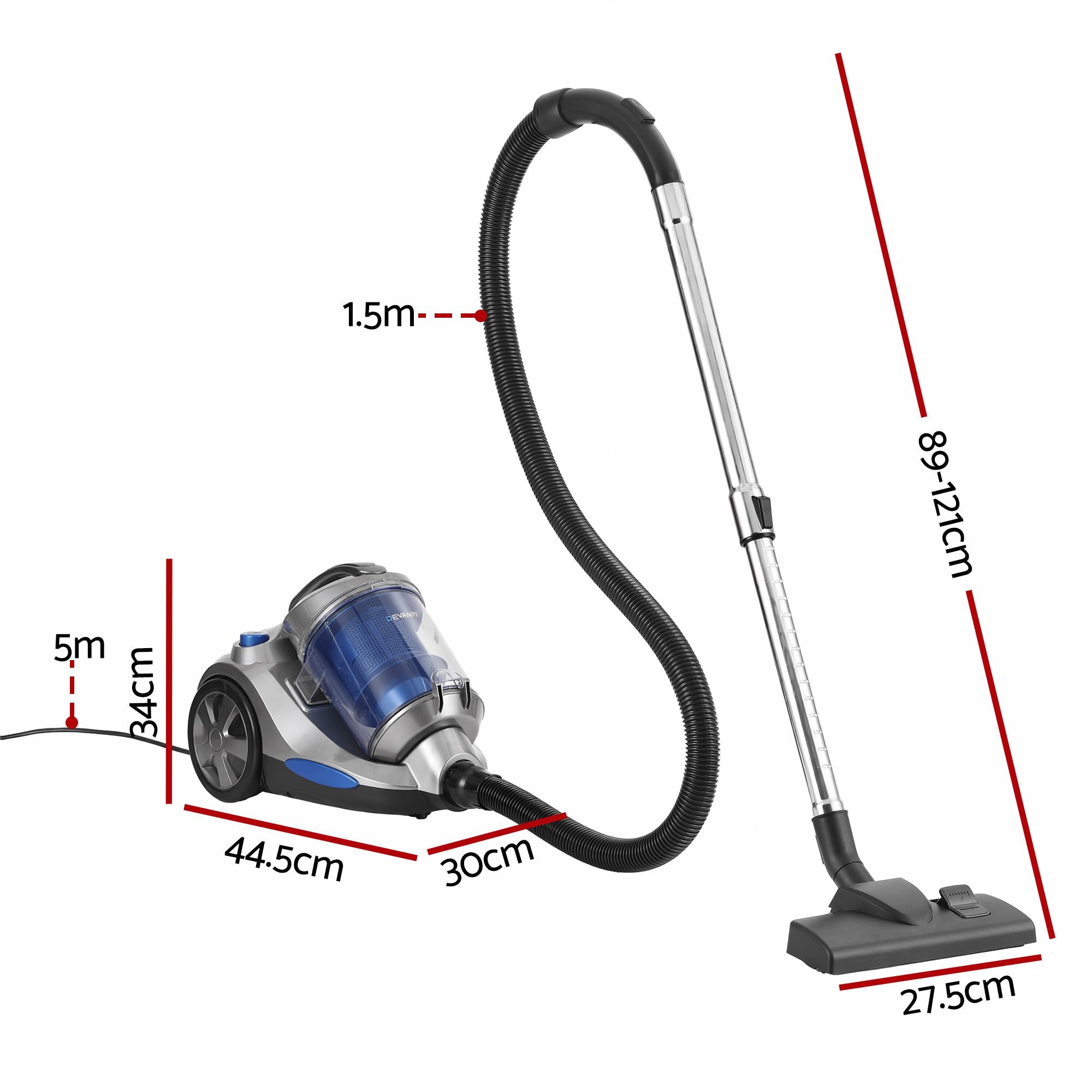 Devanti Vacuum Cleaner Bagless Canister 2000W 25kPa Powerful Suction 4L