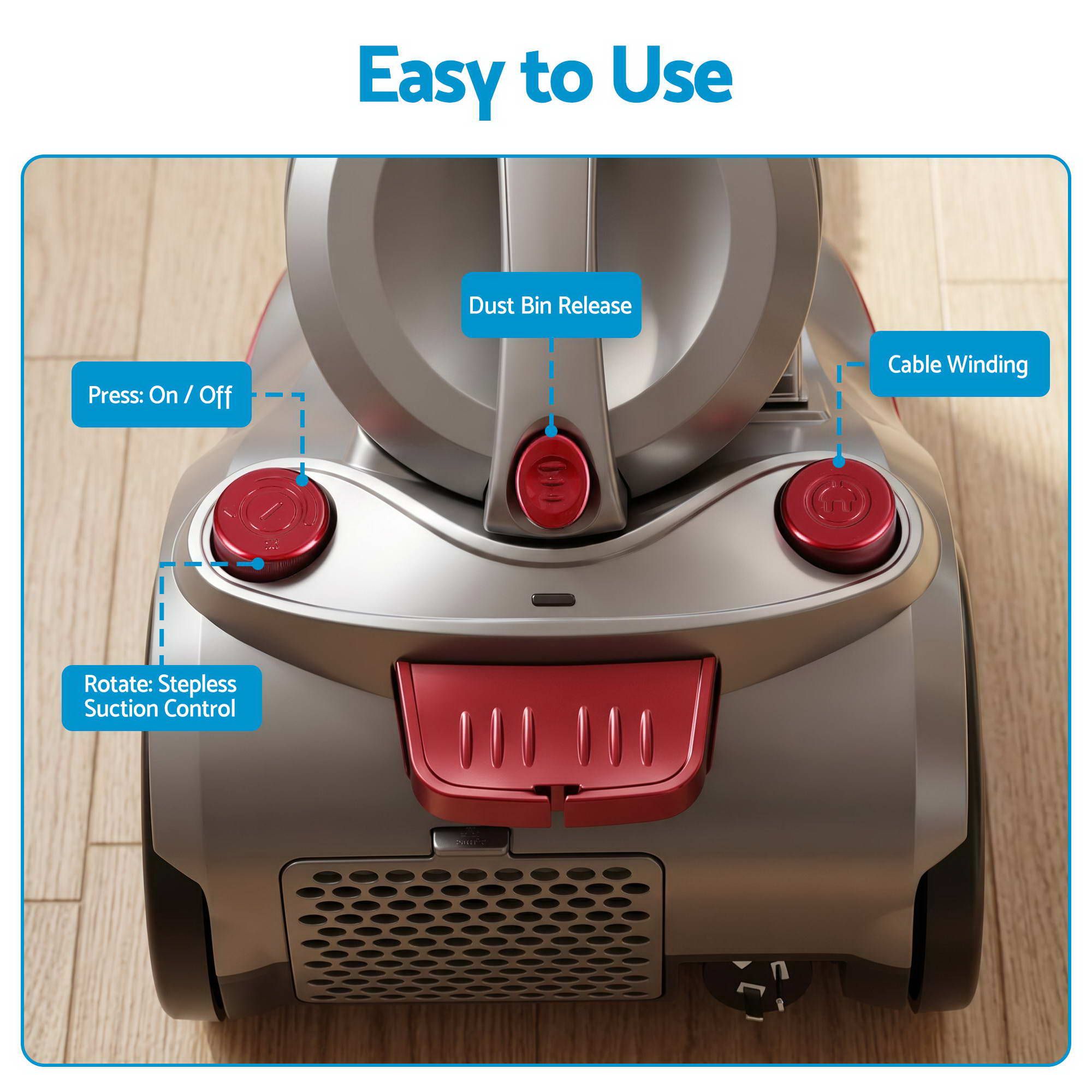 Devanti Vacuum Cleaner Bagless Canister 2000W 25kPa Powerful Suction 4L
